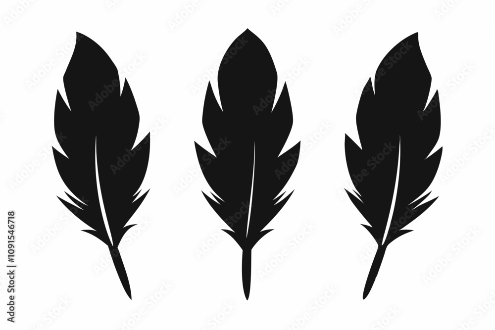 Obraz premium Bird feather silhouette vector set, bird feather icon, vector illustration isolated on white background