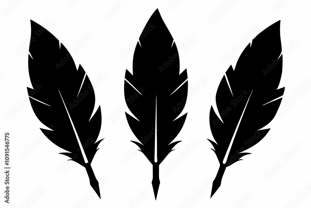 Obraz premium Bird feather silhouette vector set, bird feather icon, vector illustration isolated on white background