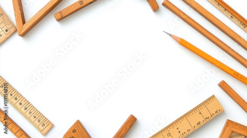 Arranged Rulers and Protractors on White Background photo