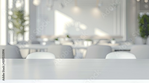 Blurred cafe background, abstract photo of a restaurant, white table close up, mock up with the blurred bokeh