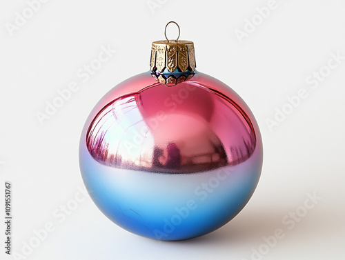 Delicate Pink Blue Christmas Ball on White  photo