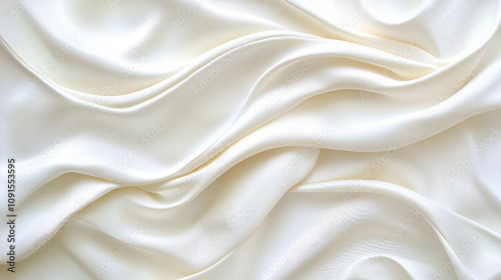 Fototapeta premium A close-up of soft, flowing white satin fabric, perfect for backgrounds in fashion design, wedding invitations, or product photography, Its elegant texture evokes luxury and sophistication,