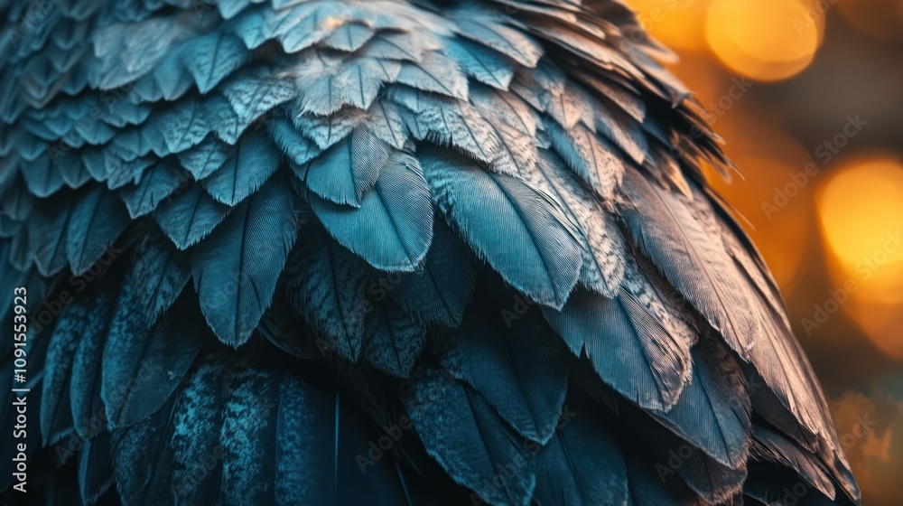 Obraz premium Close-up of dark blue bird feathers, overlapping texture.
