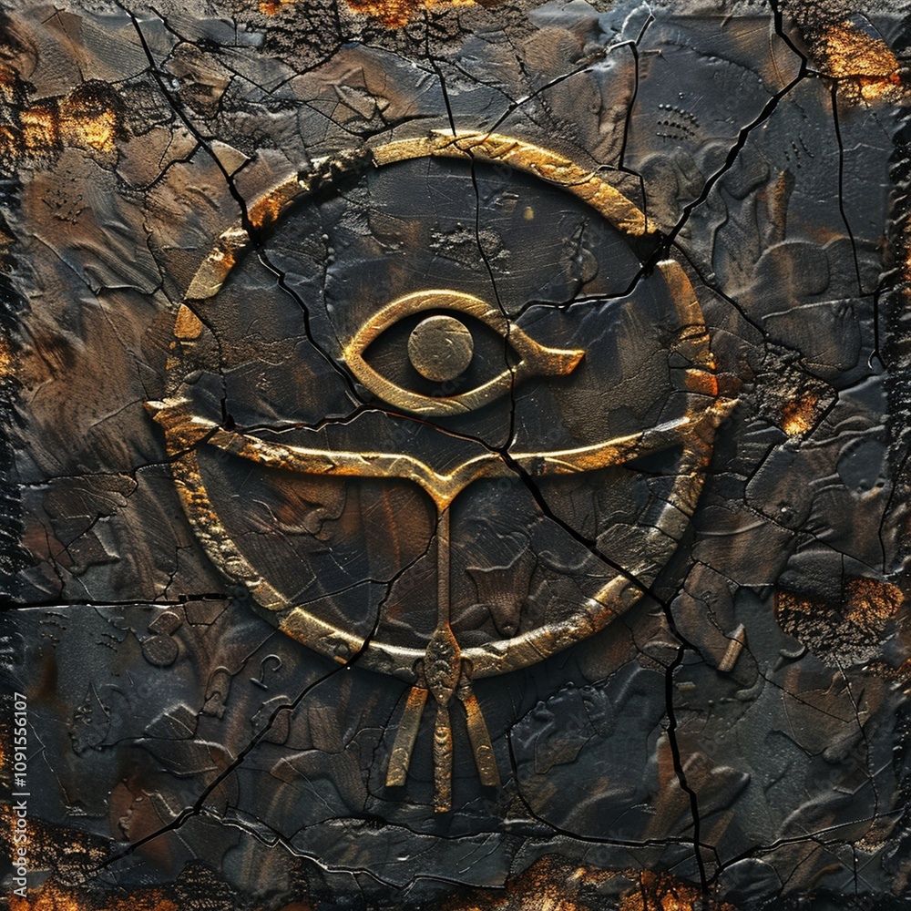 Fototapeta premium Ancient Symbol with Eye Design on Cracked Surface