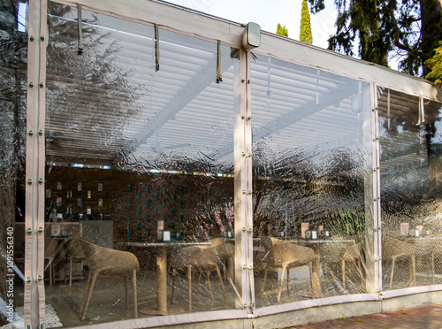 Soft windows as an alternative to glazing in cafe