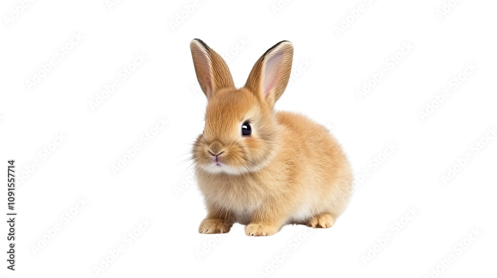 Obraz premium One newborn rabbit on a white background. Telephoto lens photography Realistic daylight