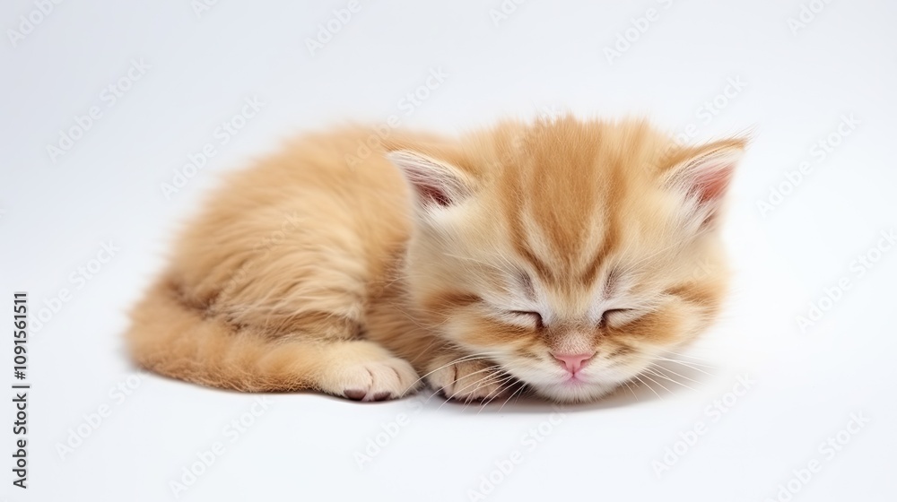 Fototapeta premium One newborn baby cat on a white background.
