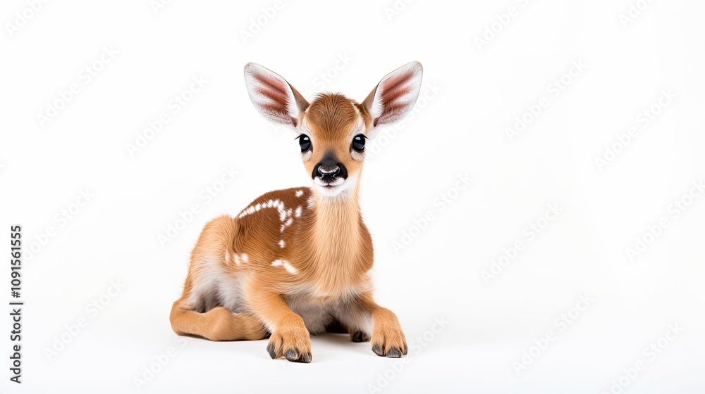 Obraz premium One newborn antelope on a white background. 