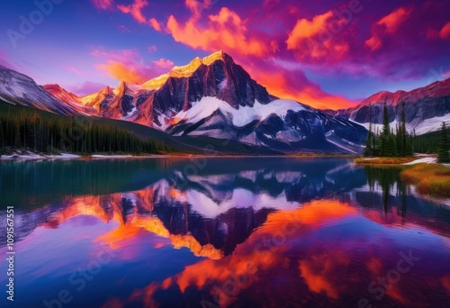 stunning sunset colors mirrored calm mountain lake vibrant reflections serenity nature, water, scenery, beauty, sky, clouds, silhouette, landscape, serene photo