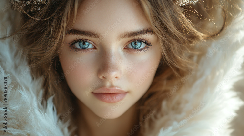 Winter Fashion Portrait of young beautiful woman in soft snow, showcasing winter fashion and cheerful spirit Winter Fashion Portrait of young beautiful woman in soft snow, showcasing winter fashion and cheerful spirit