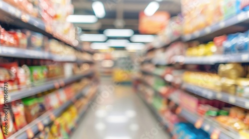 Wallpaper Mural A bright supermarket with colorful products and soft lighting, seen in a blurred view Torontodigital.ca