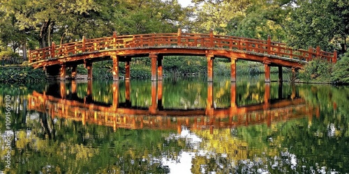 Reflejos de un Puente en un Lago Tranquilo: Imagen Romántica y Nostálgica del Atardecer, Capturando la Belleza Natural y la Armonía de la Escena






 photo