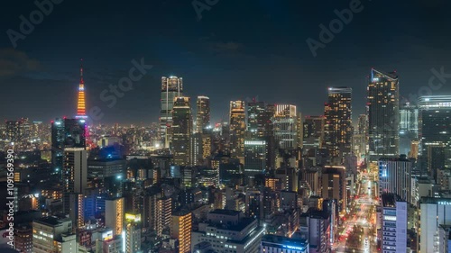 Wallpaper Mural Dusk to night timelapse view of Tokyo cityscape in the Minato District of central Tokyo, Japan, zoom out. Torontodigital.ca