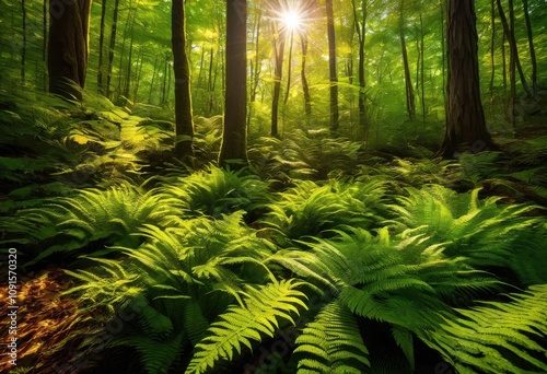 vibrant forest textures rich sunlight filtering through leaves diverse plant life creating inviting environment, greenery, leaf, nature, foliage, landscape photo