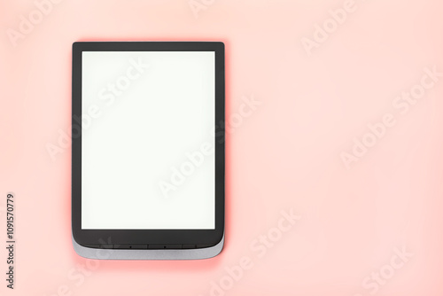 Digital e-book with clean empty screen. Large technological tablet. Concept of digital technologies.