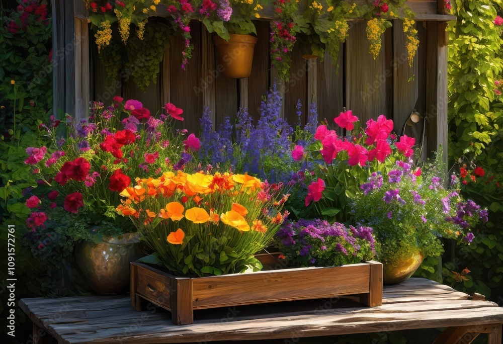 vibrant garden trays overflowing lush blooming plants displaying symphony colors textures serene outdoor setting, aesthetic, blooms, bonsai, bouquet, botanic vibrant garden trays overflowing lush blooming plants displaying symphony colors textures serene outdoor setting, aesthetic, blooms, bonsai, bouquet, botanic