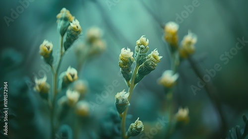 Delicate Fern Fronds Unfurling in Soft Focus Nature Background