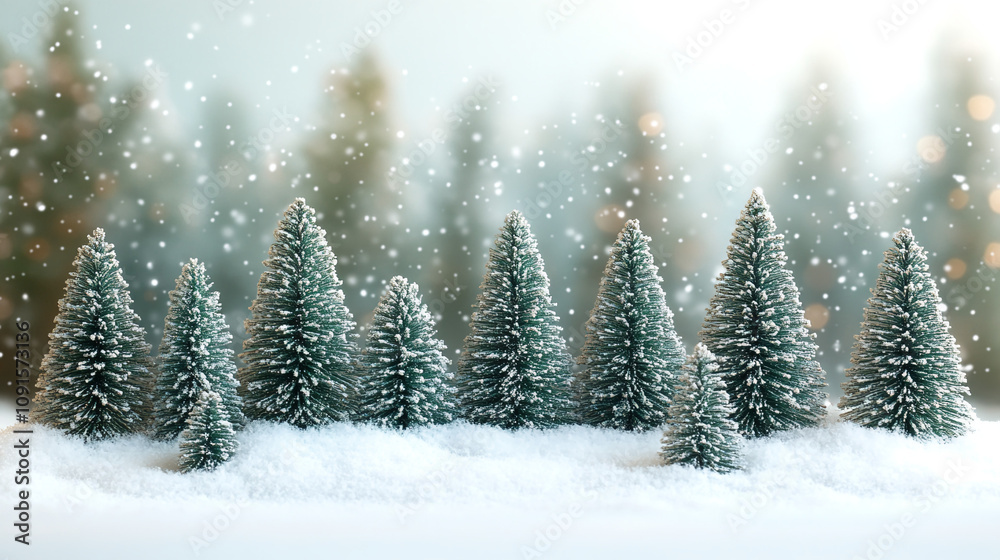Fototapeta premium Miniature Snowy Forest with Tiny Trees