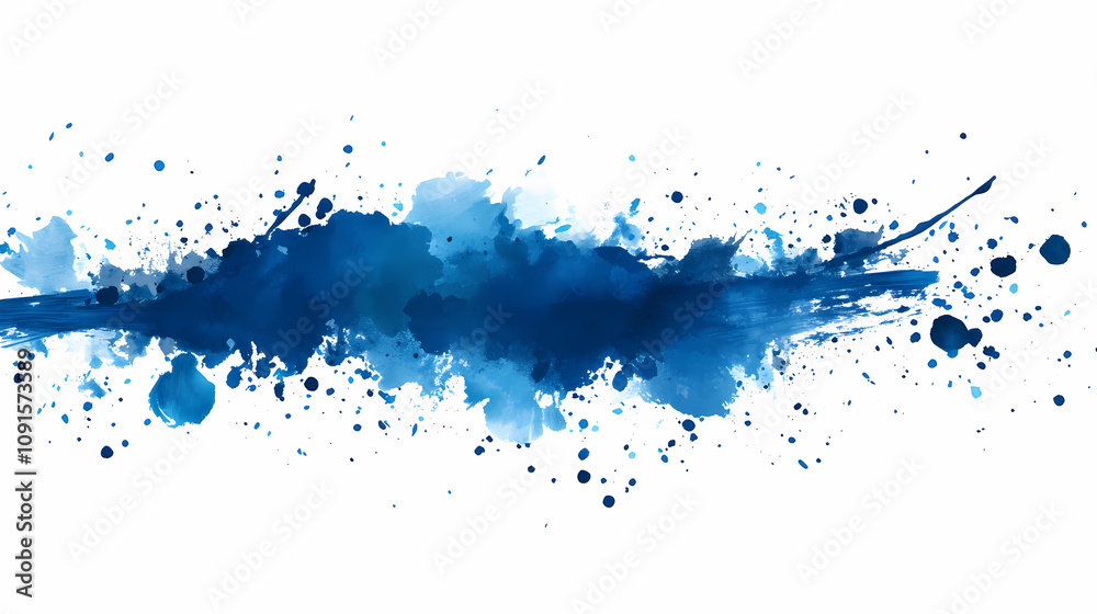 Fototapeta premium A blue paint brush stroke on a white background. the brush stroke is very thick and has a lot of texture. Paint Splatter Canvas. Illustration