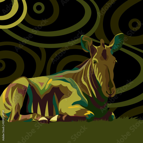 Moose Lying Down with Abstract Design