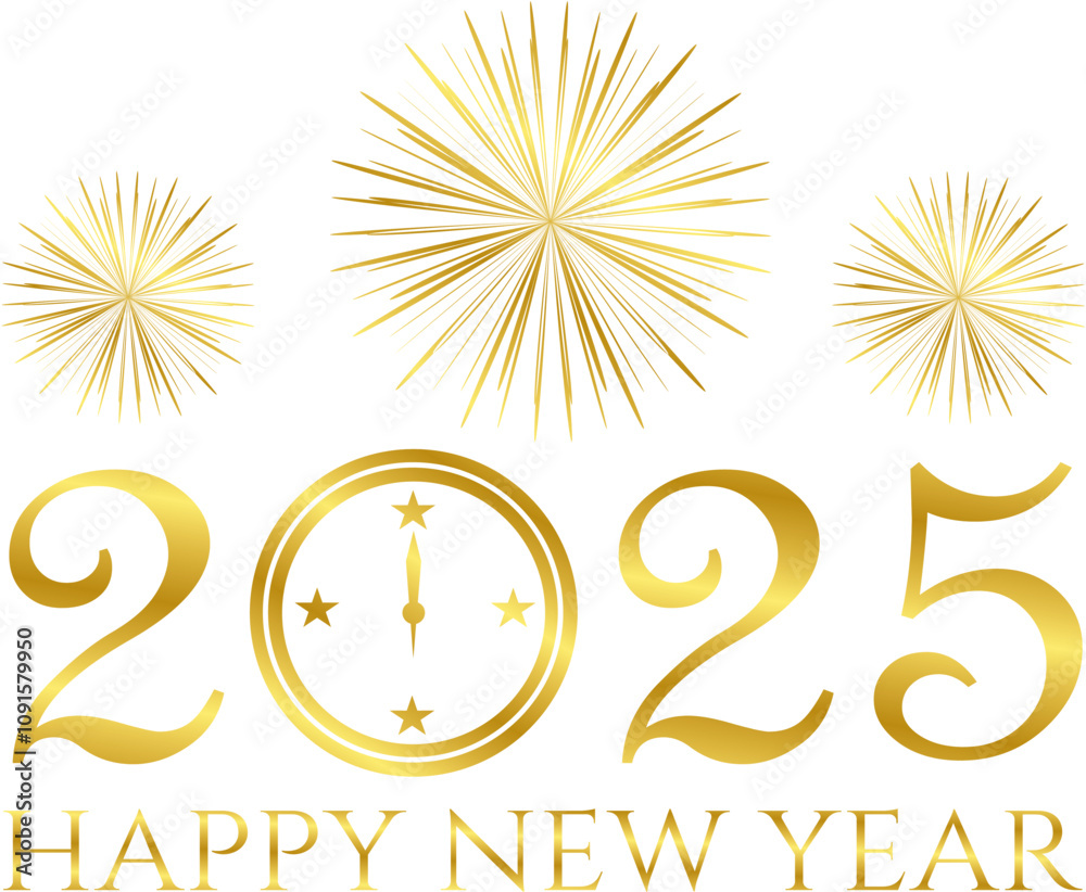 happy new year 2025 - golden design, golden fireworks, best on the web ver 3