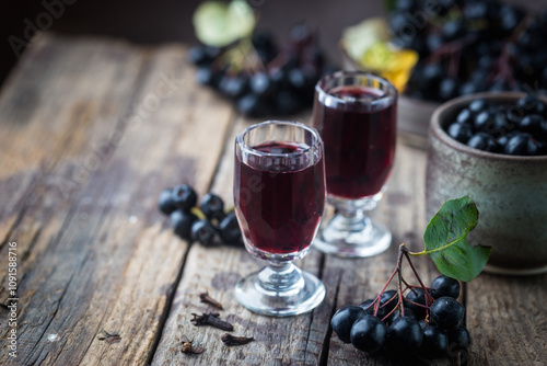 homemade chokeberry wine or liqueur