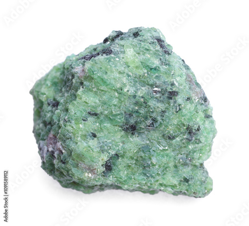 Beautiful green mineral isolated on white. Natural gemstone