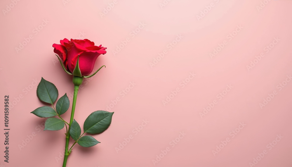 Obraz premium A close-up image of a red rose set against a soft background, perfect for heartfelt messages and romantic occasions.