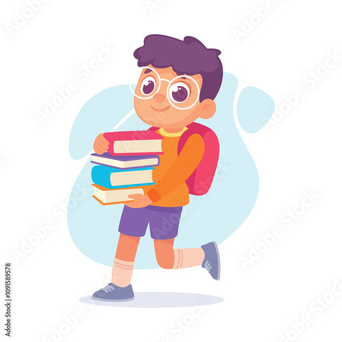 Pretty Boy Carry Pile of Book Vector Illustration