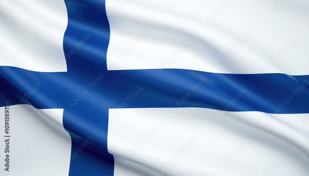 Obraz premium Finnish flag waving proudly in the wind, capturing the essence of the Independence Day of Finland with its vibrant display.