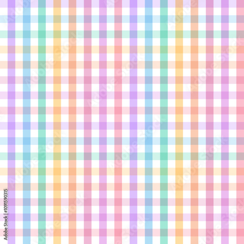 seamless pattern features a pastel-colored checkered design with a rainbow of soft hues, creating a vibrant and cheerful background perfect for spring and summer themes