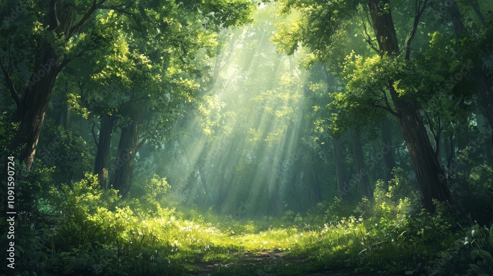Sunlit Forest Path A Tranquil Woodland Scene Sunlit Forest Path A Tranquil Woodland Scene