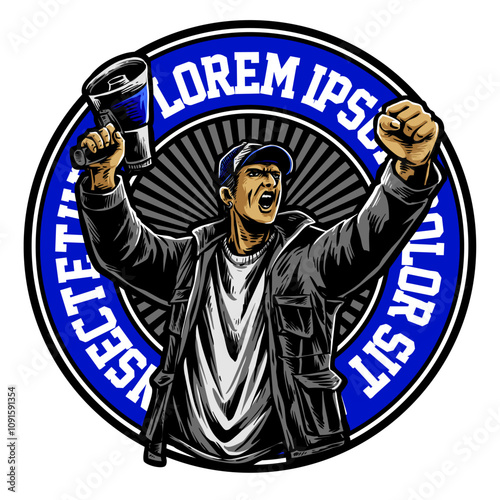 vector of ultras hooligan casual ultras football soccer supporter with megaphone