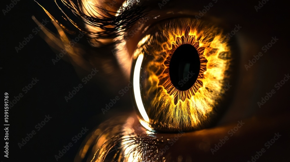 Fototapeta premium Illuminated Iris with Glowing Details on Dark Background