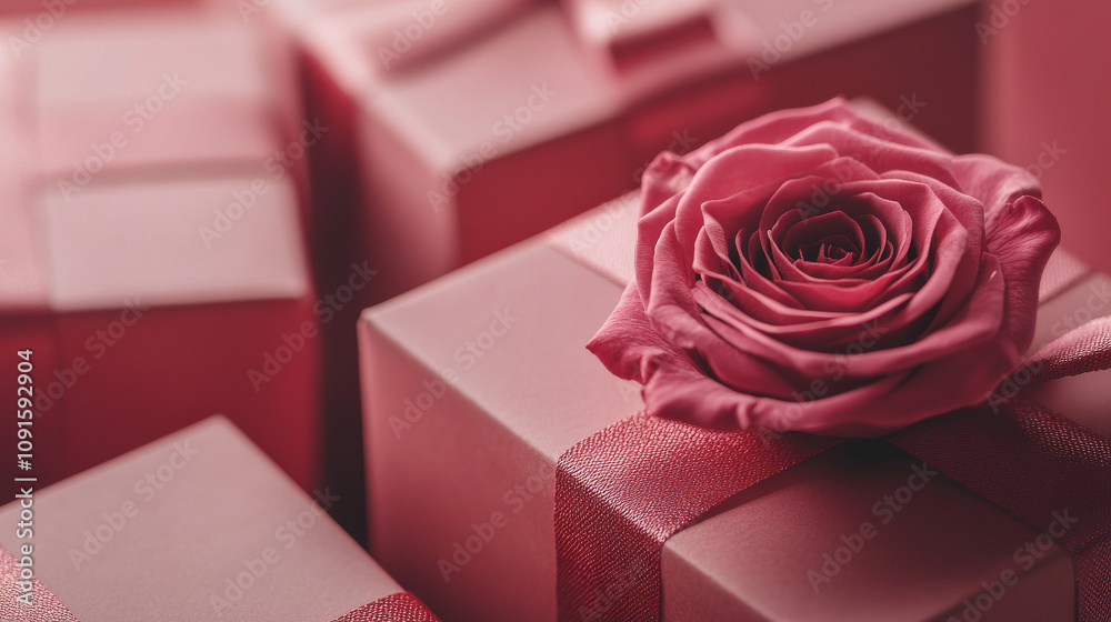 Fototapeta premium Pink Rose Gift Boxes: Valentine's Day Macro Photography