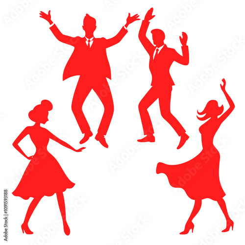 Set of vector illustration of Dancing People silhouette