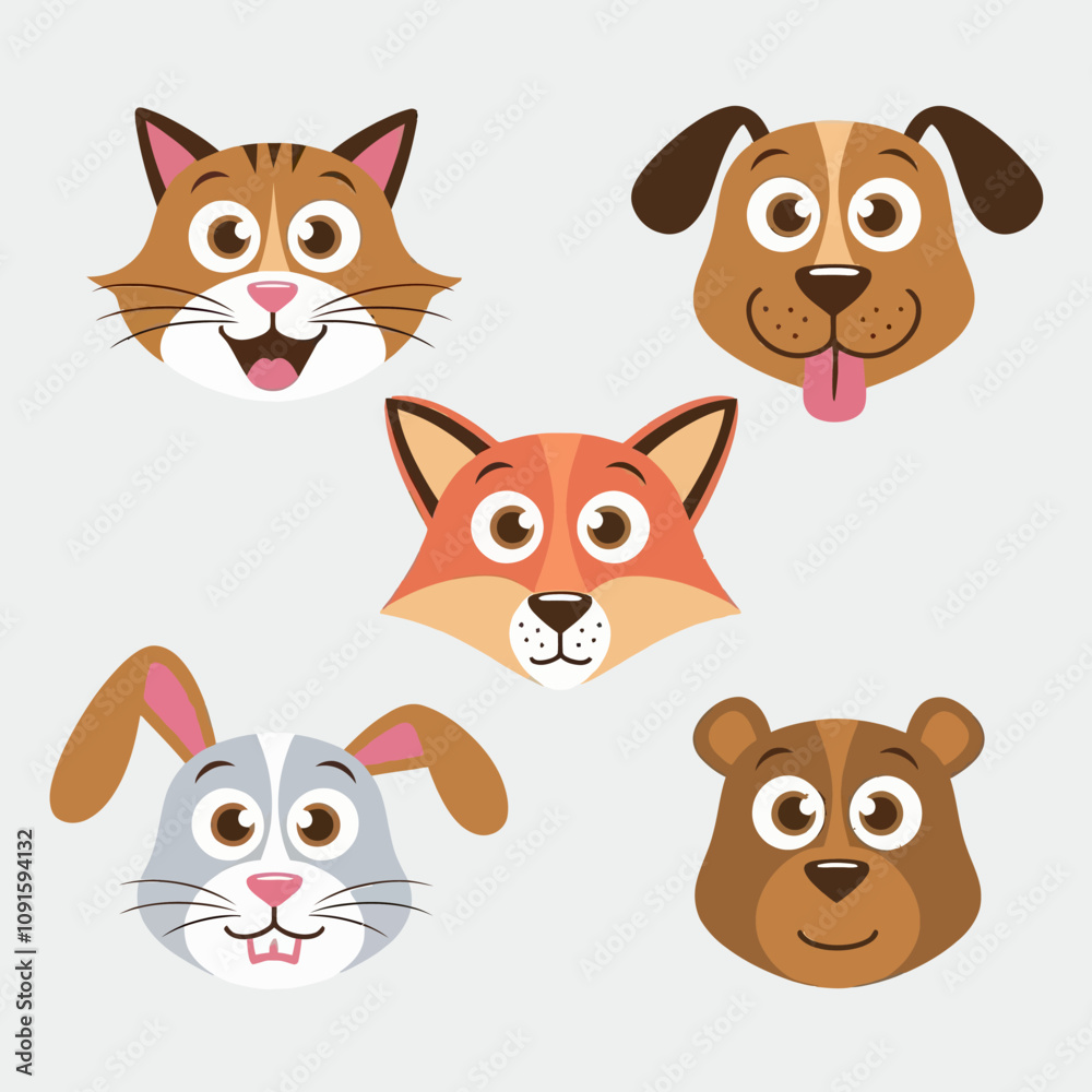 Fototapeta premium Playful Cartoon Faces Expressive Flat Color Character Emotions 