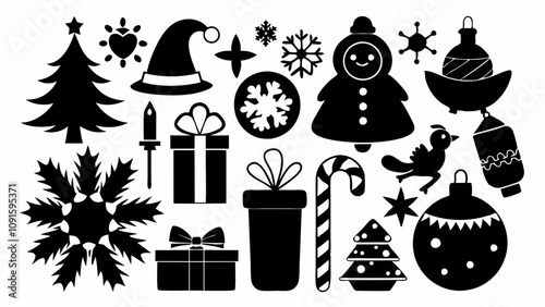  Silhouettes Christmas Elements,  Silhouettes Set of Christmas Elements, Christmas  vector