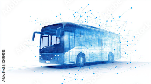 Connected Bus: A sleek, futuristic bus with a blue, digital overlay, representing the interconnectedness of transportation and technology. The image is a powerful visual for the future of mobility. photo