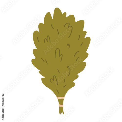 Birch sauna broom for steam therapy and relaxation. Vector illustration.