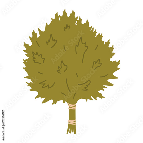 Oak sauna broom for traditional rituals and wellness. Vector illustration.