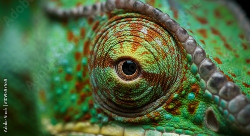 Green Chameleon detailed animal ultra realistic, close up macro photography, wild nature photograpgy photo