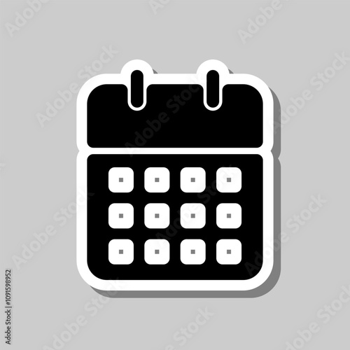 Calendar simple icon vector. Flat design. Sticker with shadow on gray background