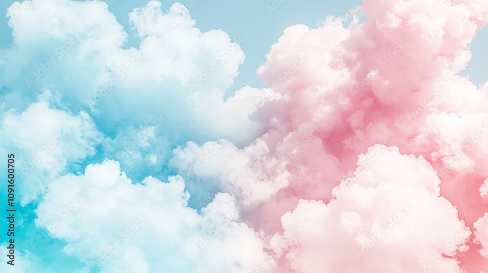 Fototapeta premium Soft pastel clouds in blue and pink create a dreamy atmosphere.
