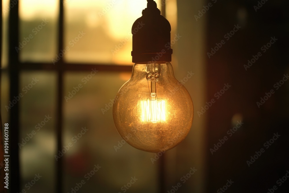 Obraz premium A Close-up of a Glowing Vintage Lightbulb Against a Blurred Background