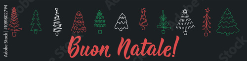 Buon Natale. Christmas banner. Translation from Italian: Merry Christmas. Holiday lettering.
