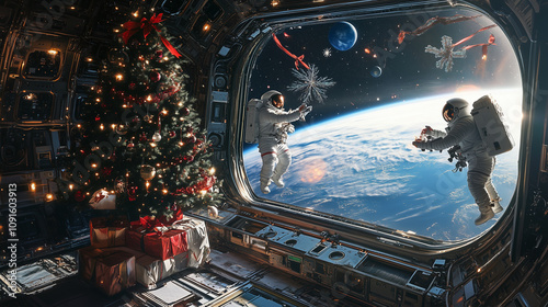 Christmas in the galaxy with astronaut 