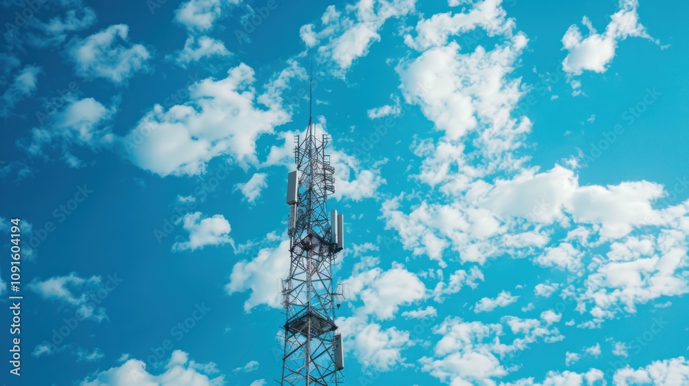 Obraz premium Communication Tower Against a Cloudy Sky
