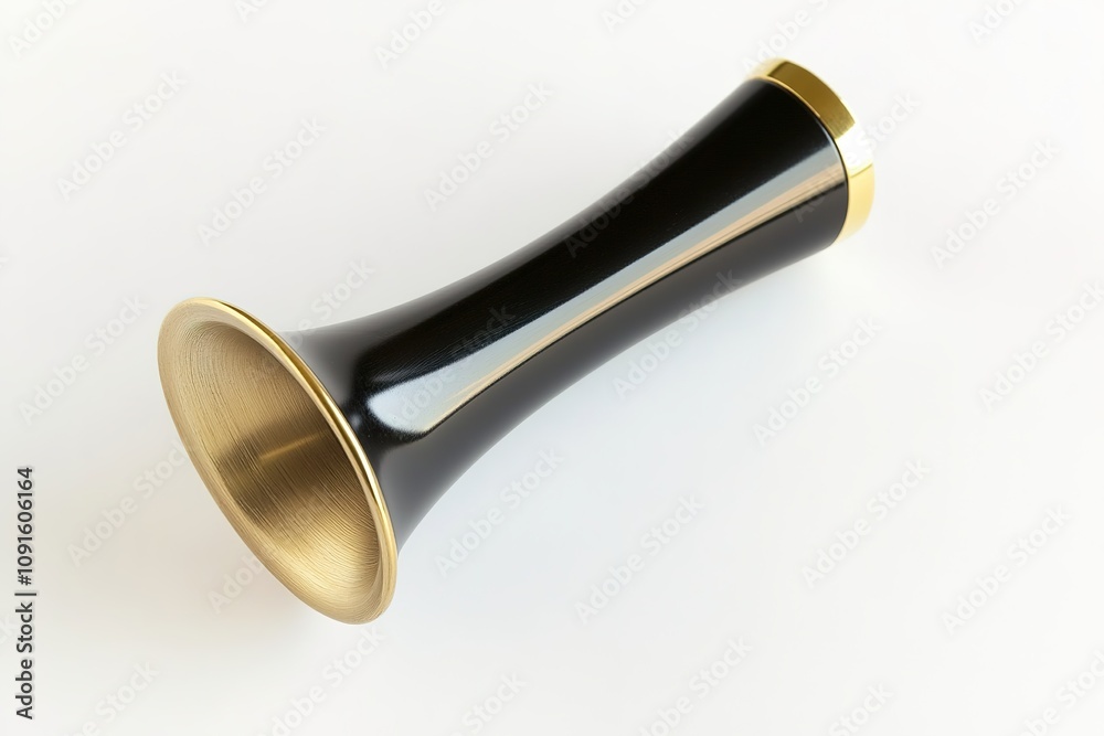Obraz premium Black and gold megaphone on white backdrop