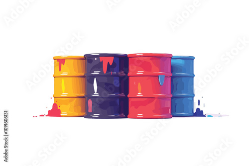 Colorful metal oil barrels isolated illustration